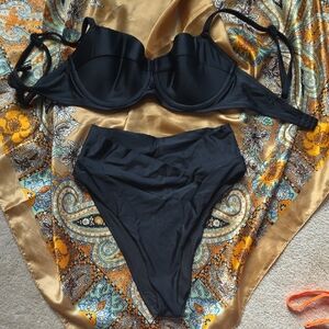 Black High-Waist Bikini Set - Women Swim
